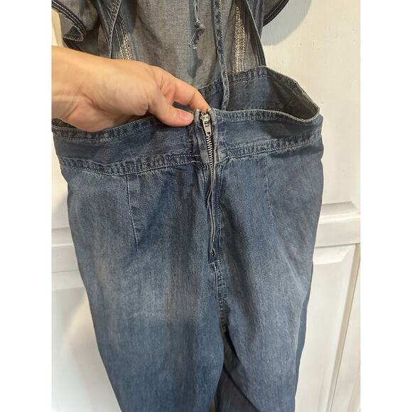 Do Be Women’s Jumpsuit Blue Denim Size Small Backless Ruffle Wide Leg Y2K - Picture 9 of 16